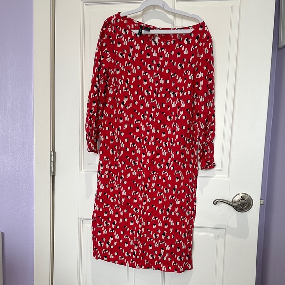 Mango Red and White Patterned Long Sleeve Dress - Picture 1 of 2